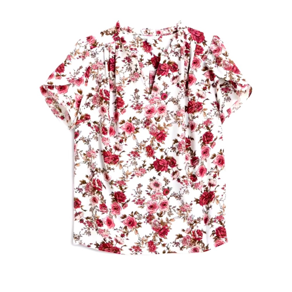 Soft flowery V neck blouse.